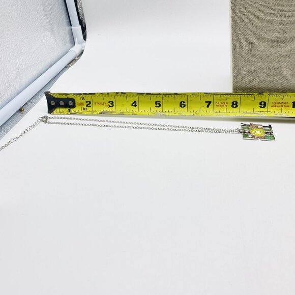 Play Softball Pendant Necklace Silver Tone Chain Glitter Letters Yellow Smiley - Picture 6 of 7